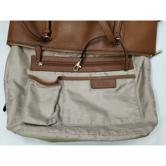 Michael Kors Jet Set Brown Crossgrain Leather Pockets Zipper Tote Shoulder Bag - Picture 10 of 16